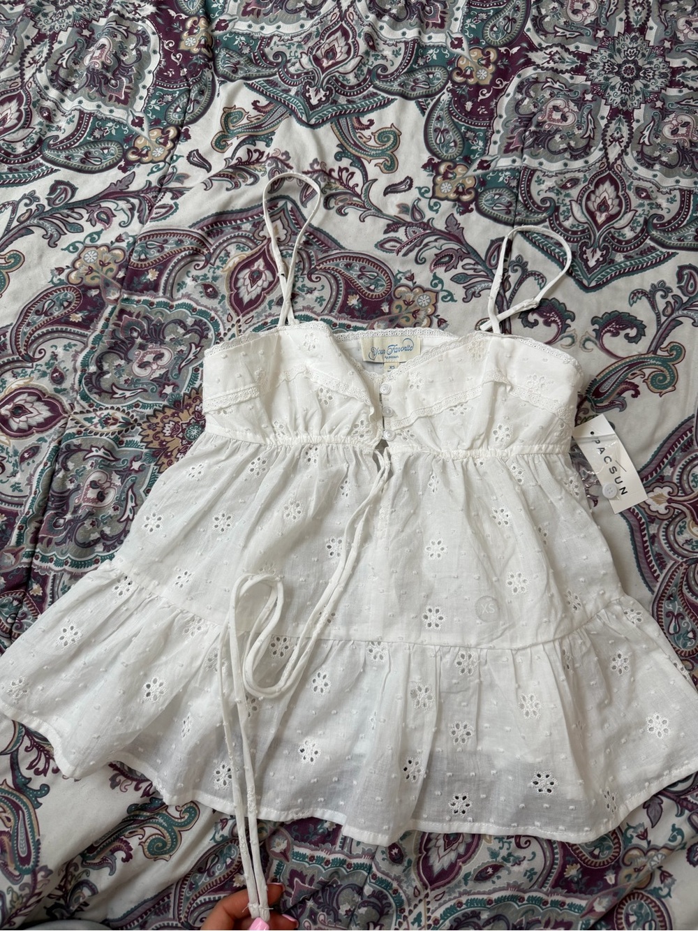PacSun White Eyelet Button-Front Tank